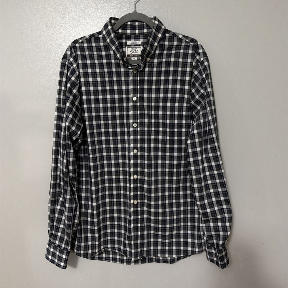 Jos A Bank 1905 Stretch Tailor Fit XL Black Plaid Button Down Shirt Preppy
